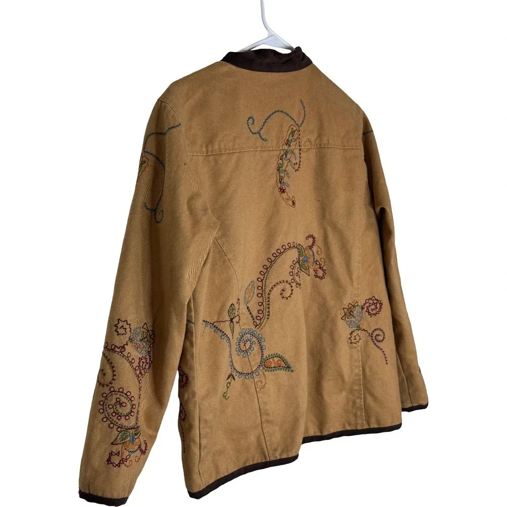 Denim & Co Womens Tan Corduroy Embroidered Floral‎ Paisley Jacket Medium A69383